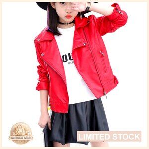 Girls PU Leather Motorcycle Jacket Slim Fit Outerwear 2-12 Years